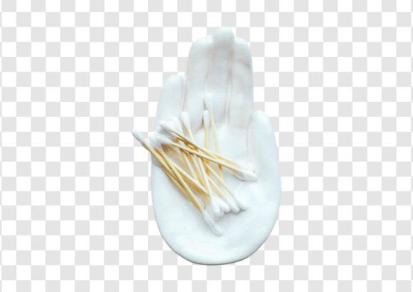 1966 White Decorative Hand with Ear Sticks Cotton Isolated